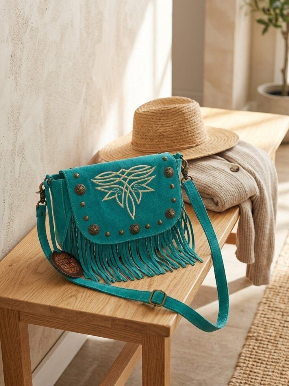 American Darling Boho Turquoise Fringe Crossbody Bag